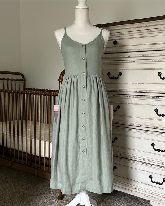 Exclusive Not Perfect Linen Sarah Dress - Succulent Green (LAST ONE - Large)