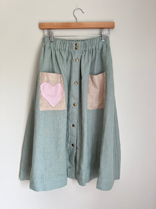 Exclusive Not Perfect Linen Marseille Skirt - Succulent Green (XL Left)
