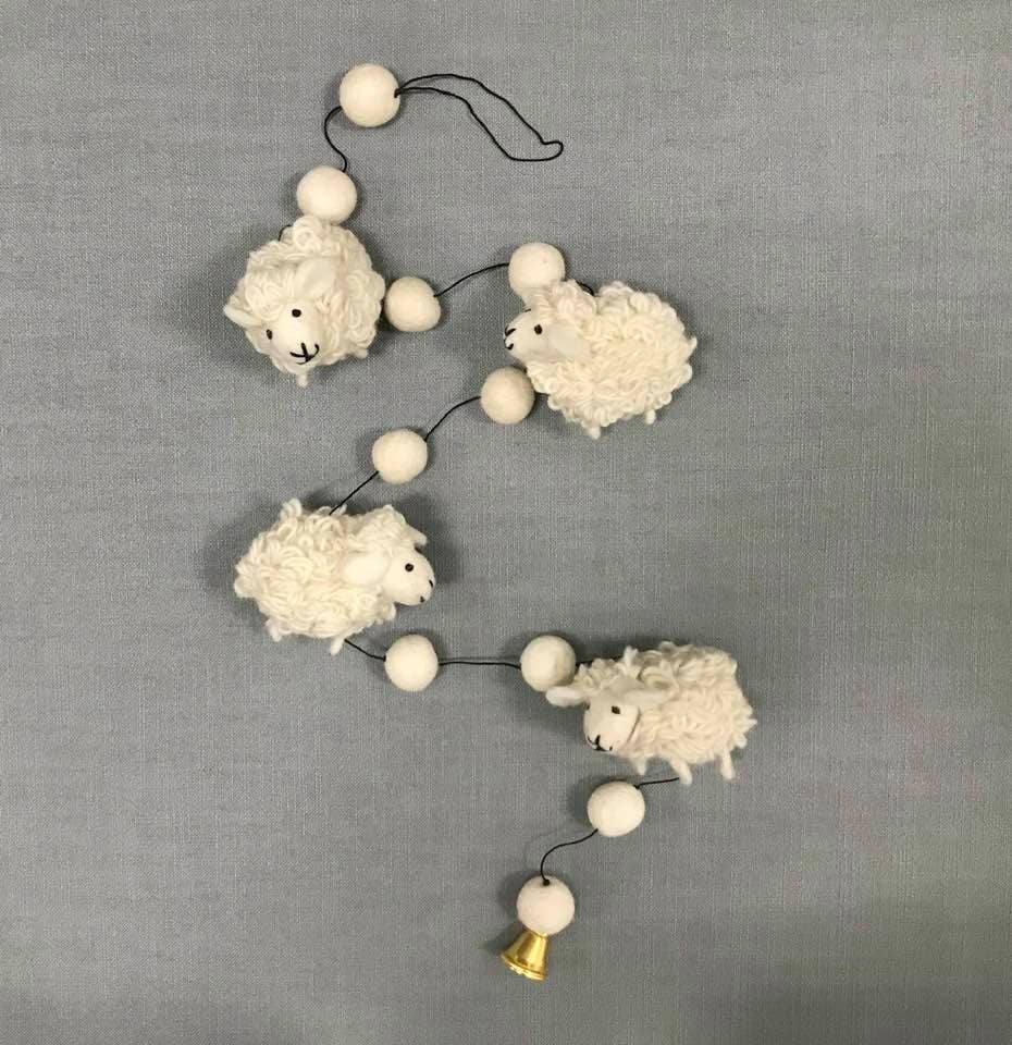 Handmade Organic Wool Garland - Sheep