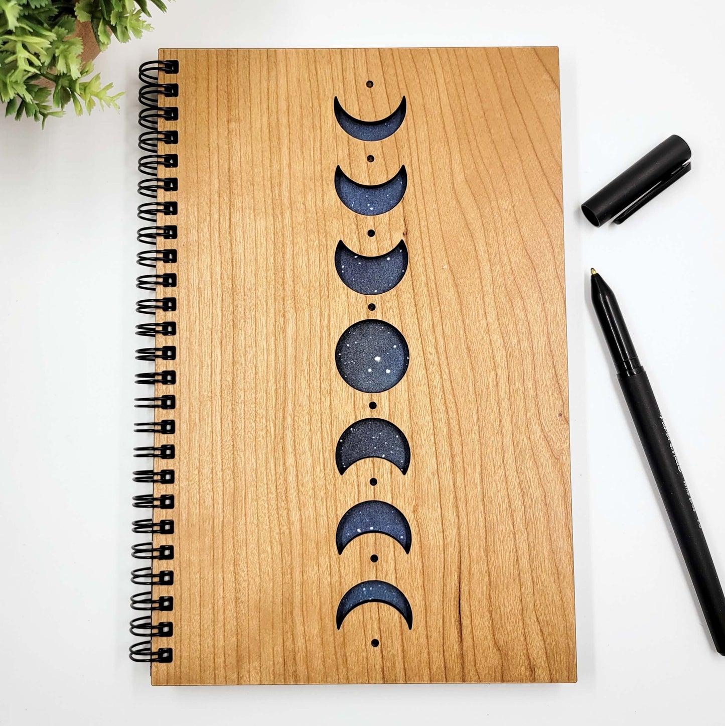 Moon Phases Wood Journal - Lined