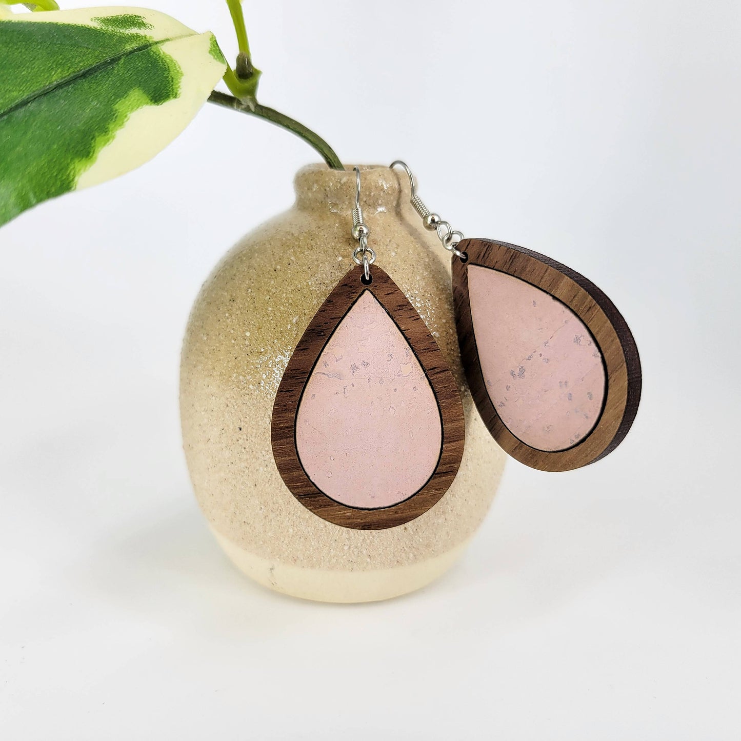 Muted Pink Cork & Wood Earrings