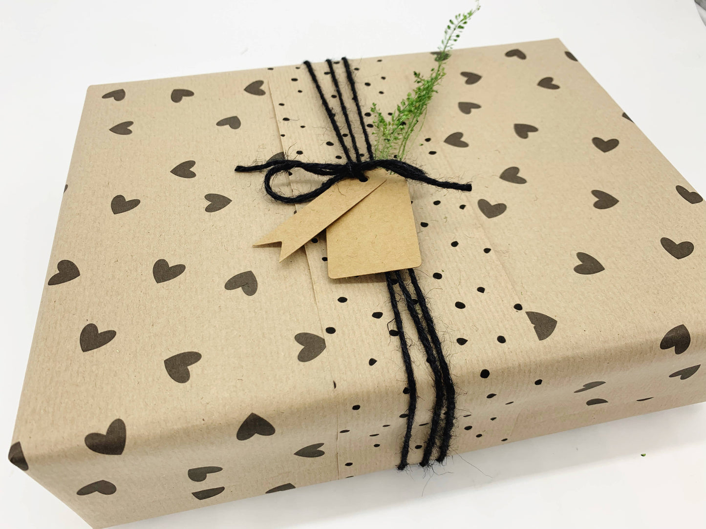 PlanetWrapIt - Black Hearts Recycled Eco Kraft Wrapping Paper