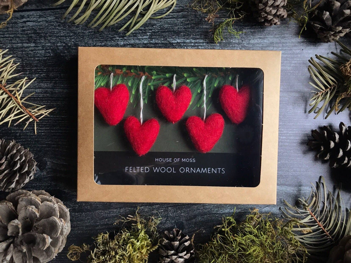 Felted Wool Mini Heart Ornament - Set of 5