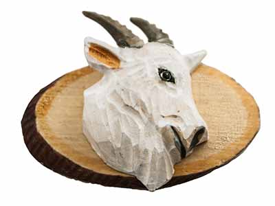 Mountain Goat Wooden Hand Carved Wildlife Magnet