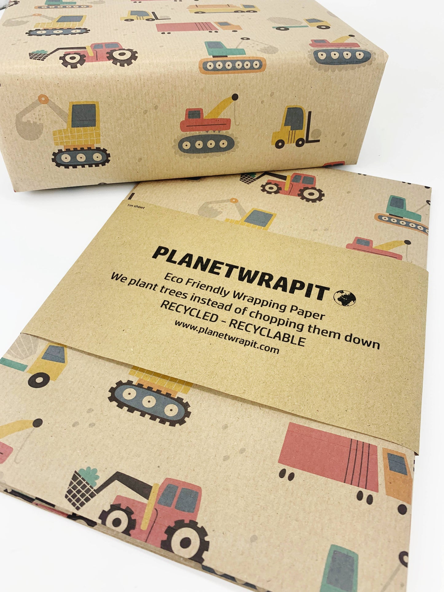 PlanetWrapIt - Diggers and Tractor Recycled Eco Kraft Wrapping Paper