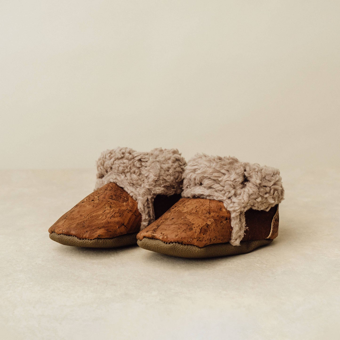 Cork Slippers - Faux Fur Cork Booties- Bronze Brown