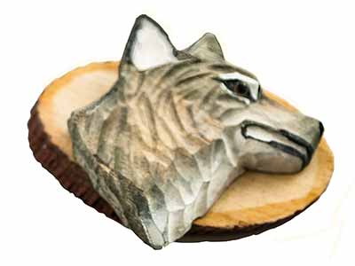Grey Wolf Wooden Hand Carved Wildlife Magnet