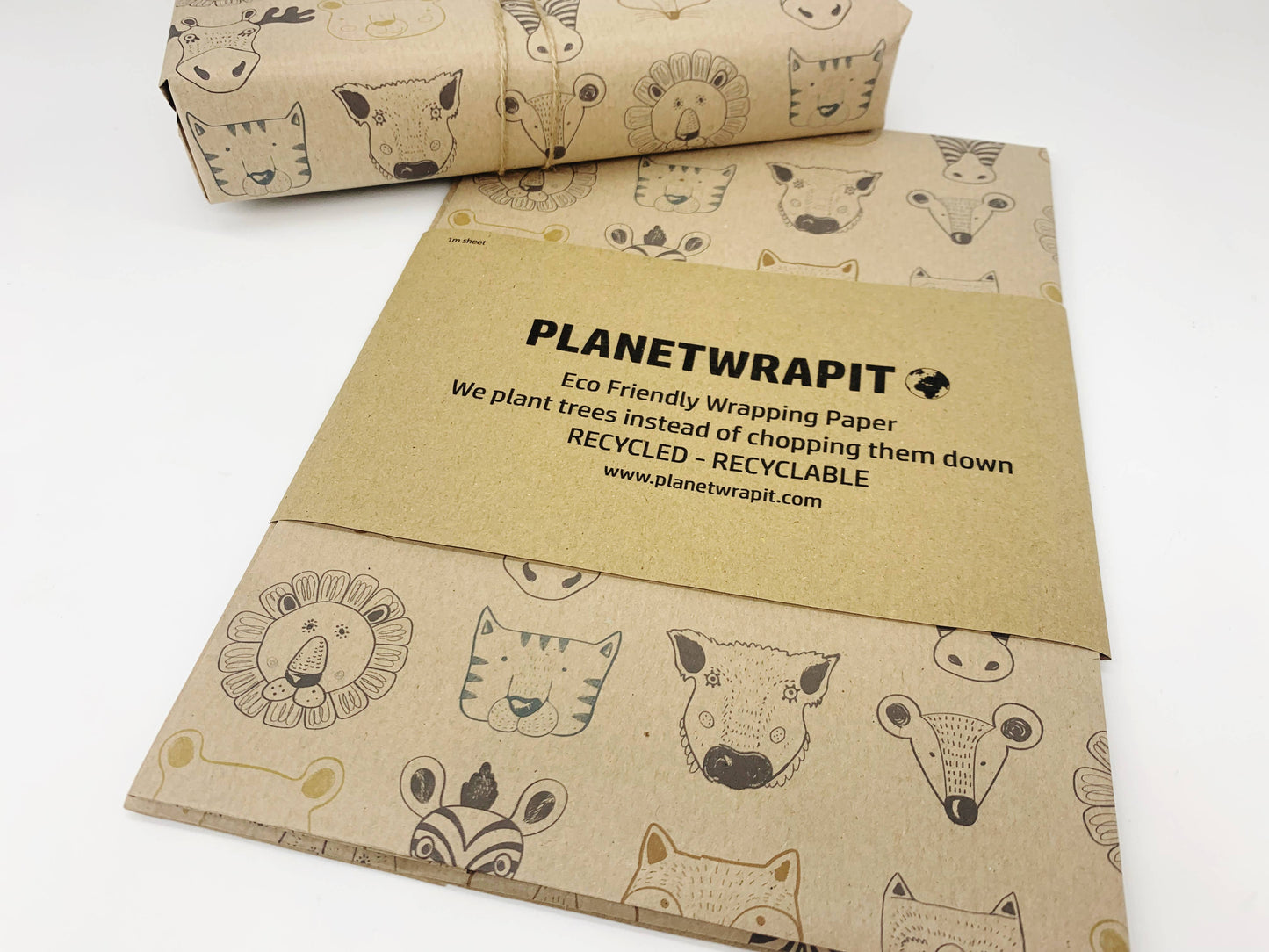 PlanetWrapIt - Wild Animals Recycled Eco Kraft Wrapping Paper
