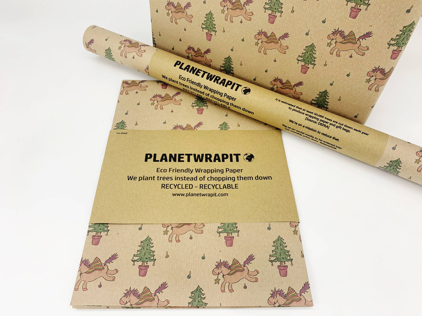 PlanetWrapIt - Christmas Unicorn Eco Kraft Recycled Wrapping Paper