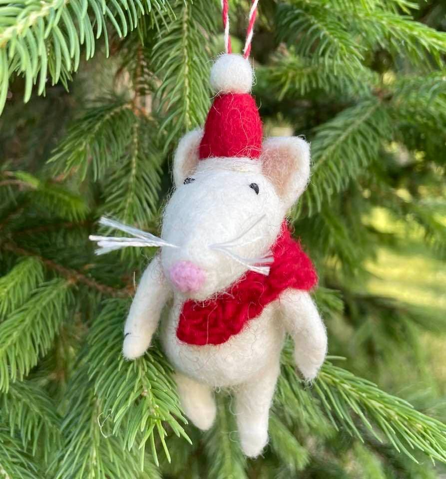 Handmade Felted Mouse Ornament