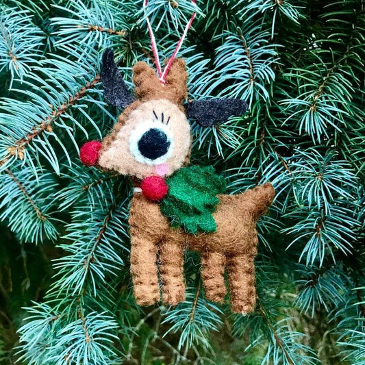 Handmade Felted Reindeer Ornament