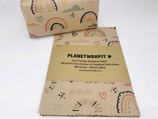 PlanetWrapIt - Rainbow and Hearts Recycled Eco Kraft Wrapping Paper (Copy)