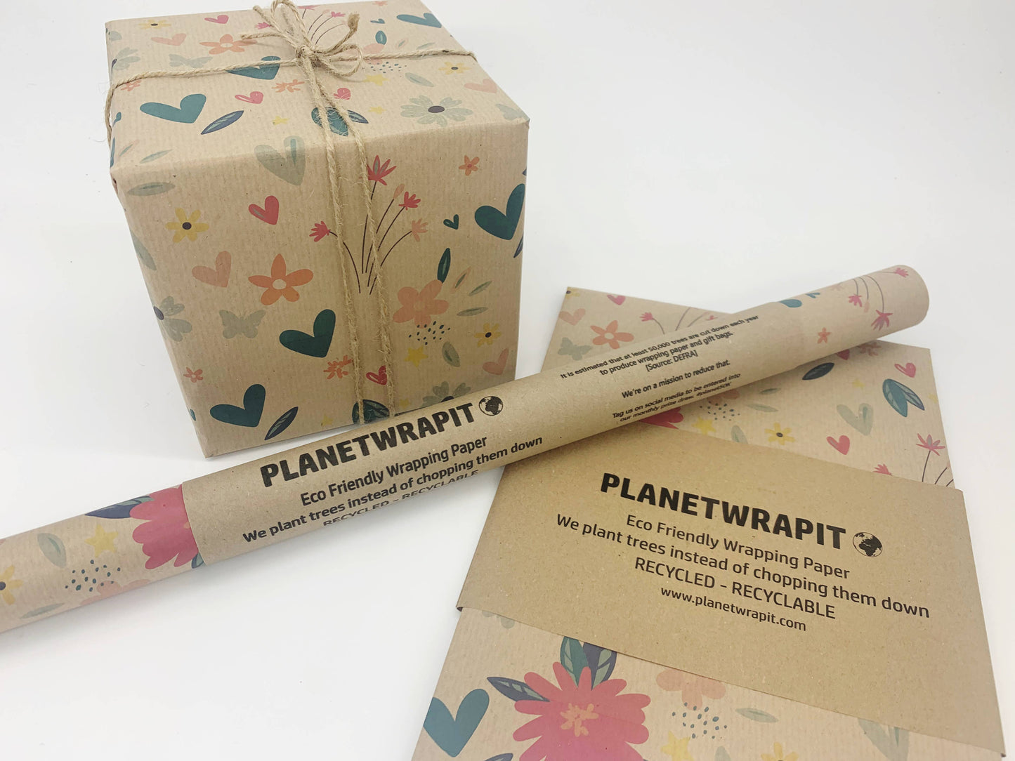 PlanetWrapIt - Spring Blossom Recycled Eco Kraft Wrapping Paper