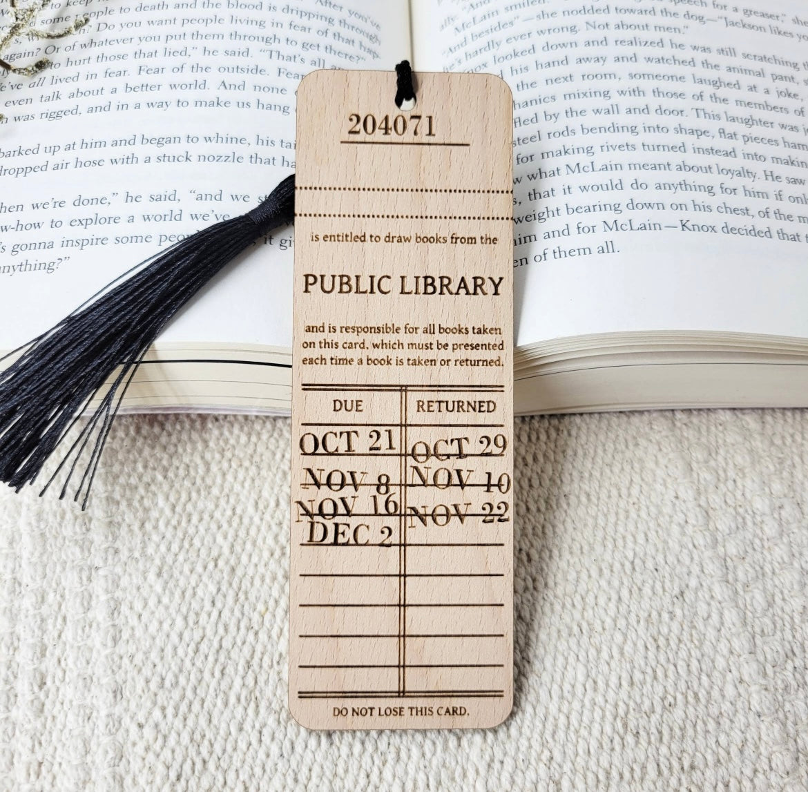 Vintage Library Card Wood Bookmark