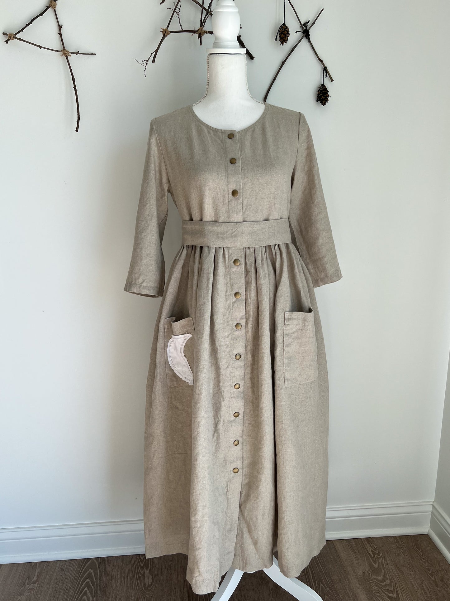 Exclusive notPERFECTLINEN Maxi Mama Dress 3/4 Sleeve - Natural