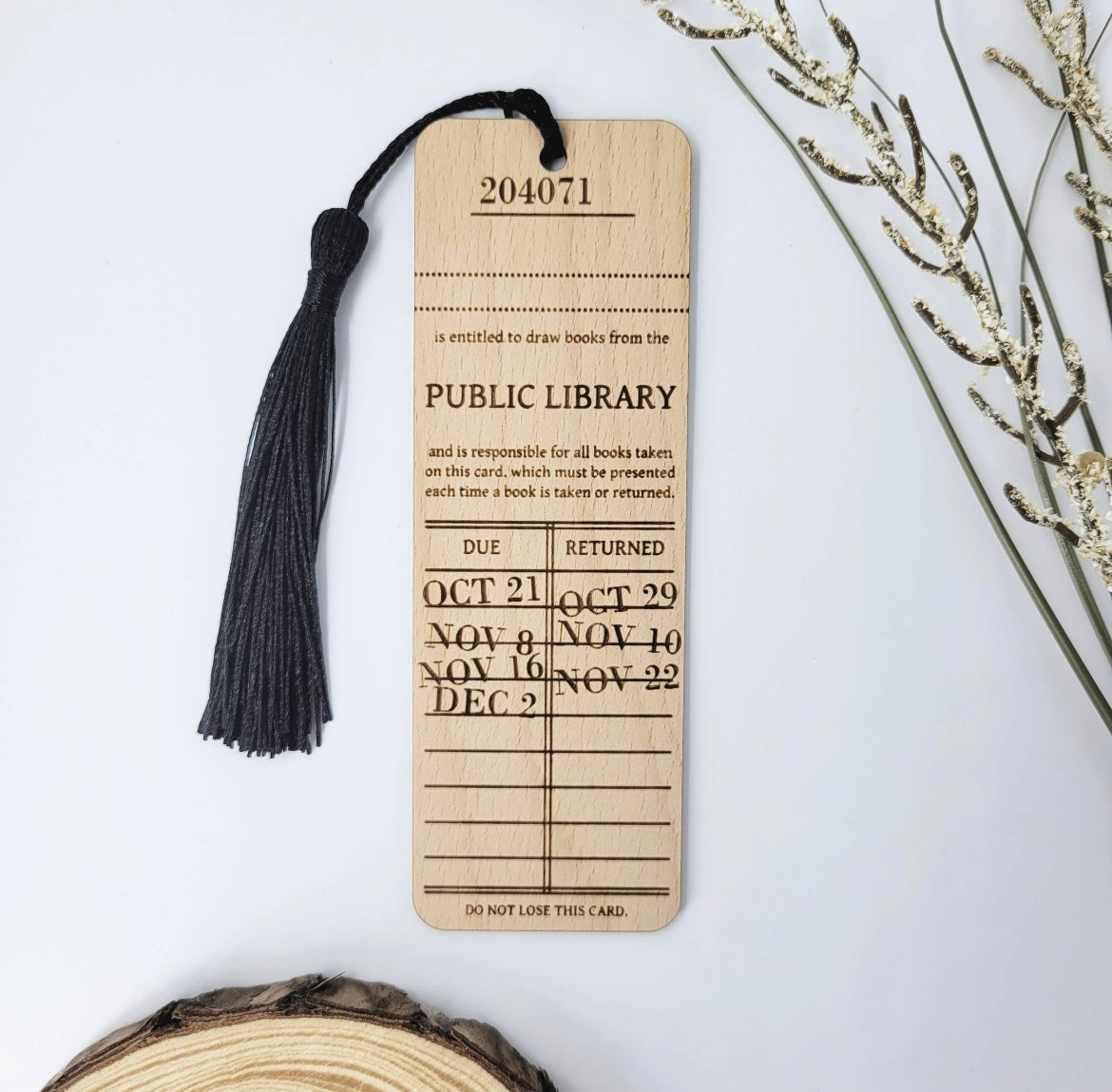 Vintage Library Card Wood Bookmark