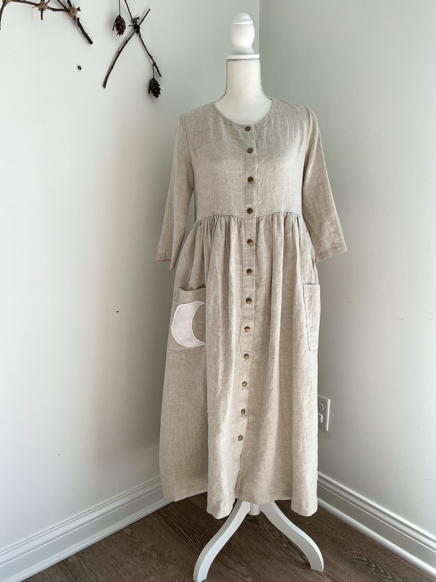 Exclusive notPERFECTLINEN Maxi Mama Dress 3/4 Sleeve - Beige