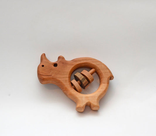 Handmade Wooden Rattle - Rhino