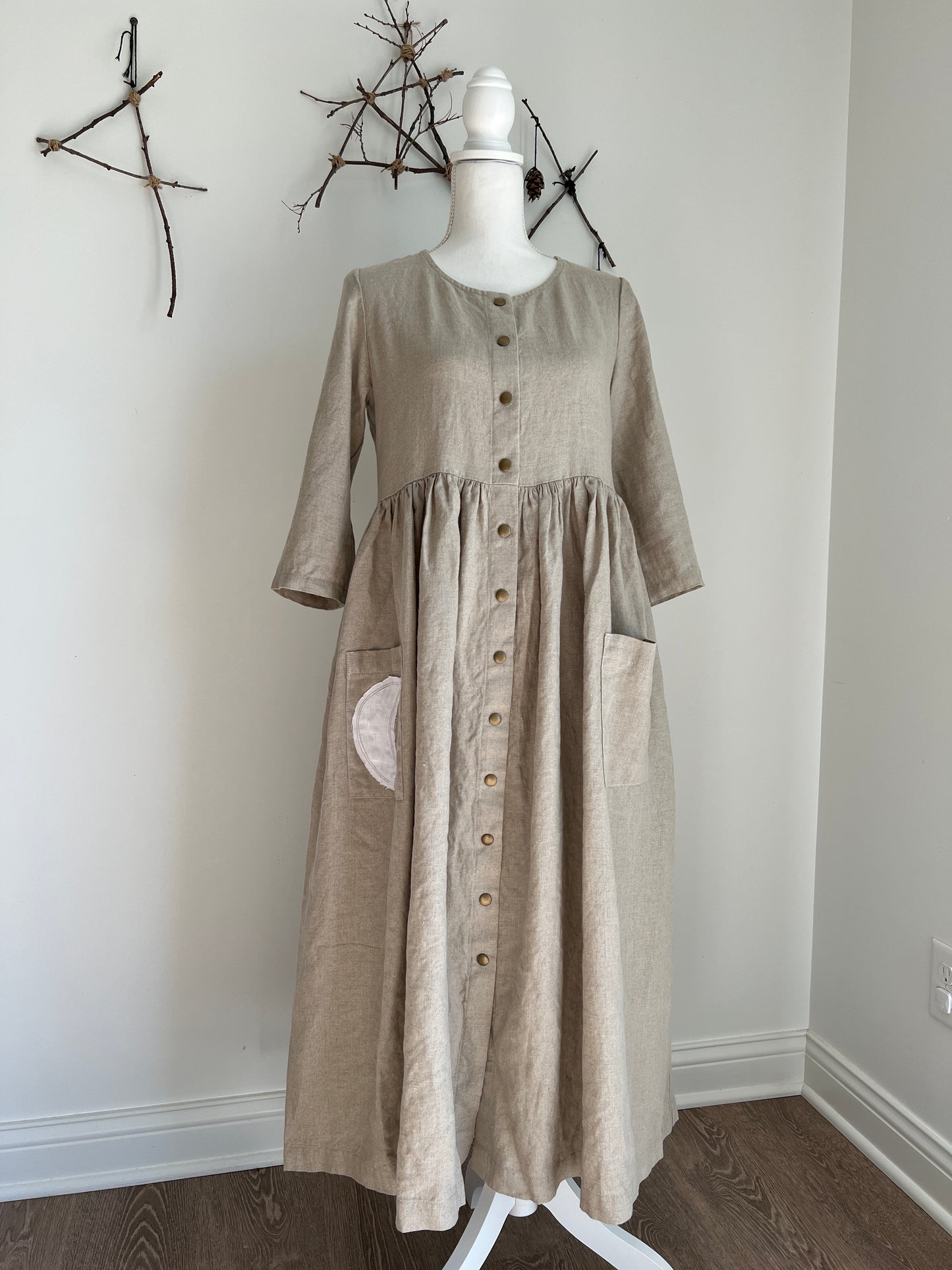 Exclusive notPERFECTLINEN Maxi Mama Dress 3/4 Sleeve - Natural