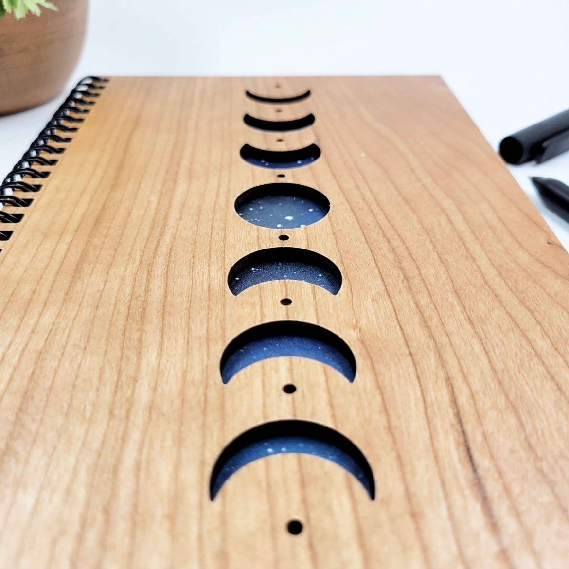Moon Phases Wood Journal - Lined